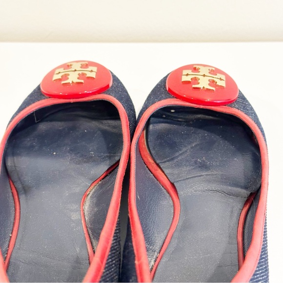 Tory Burch Perry Reva Denim Blue and Red Trim Leather Ballet Flats - Picture 8 of 11